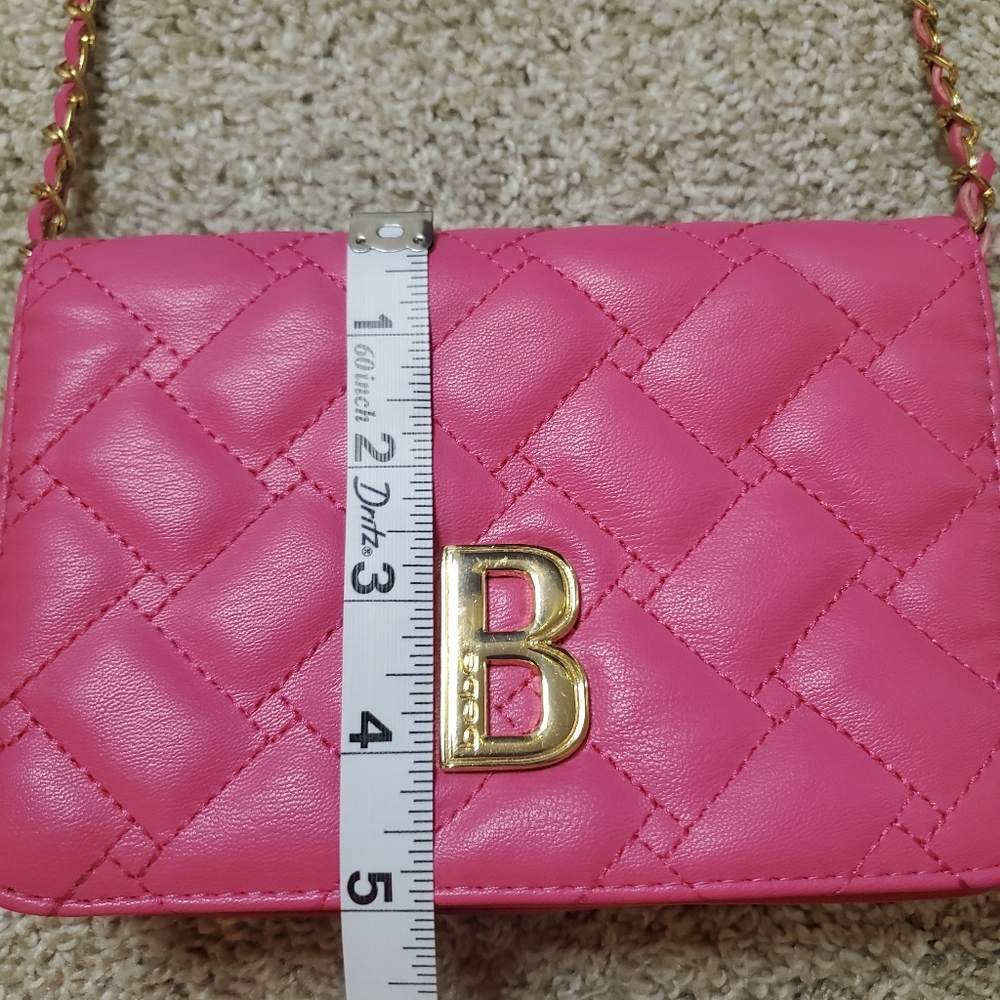 Bebe Hot Pink Quilted "B" Logo Wallet on Chain Crossbody Bag - Picture 7 of 8